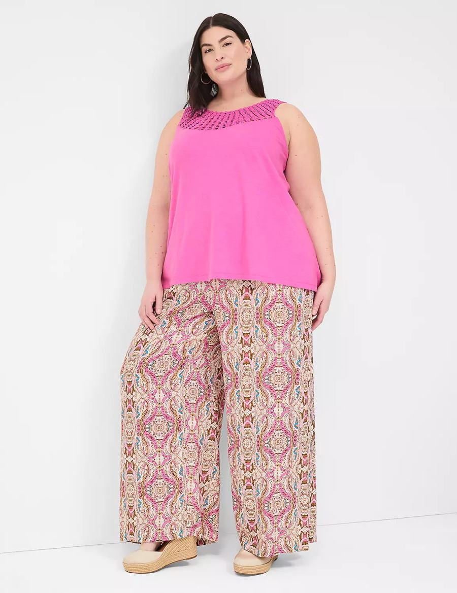 Women Lane Bryant Swing Sleeveless Crochet-Neck Top Tank Top Pink | GBF3645BR