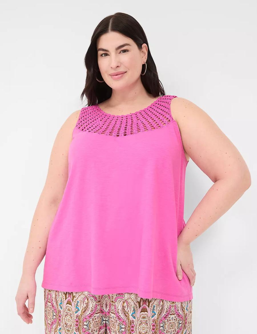 Women Lane Bryant Swing Sleeveless Crochet-Neck Top Tank Top Pink | GBF3645BR