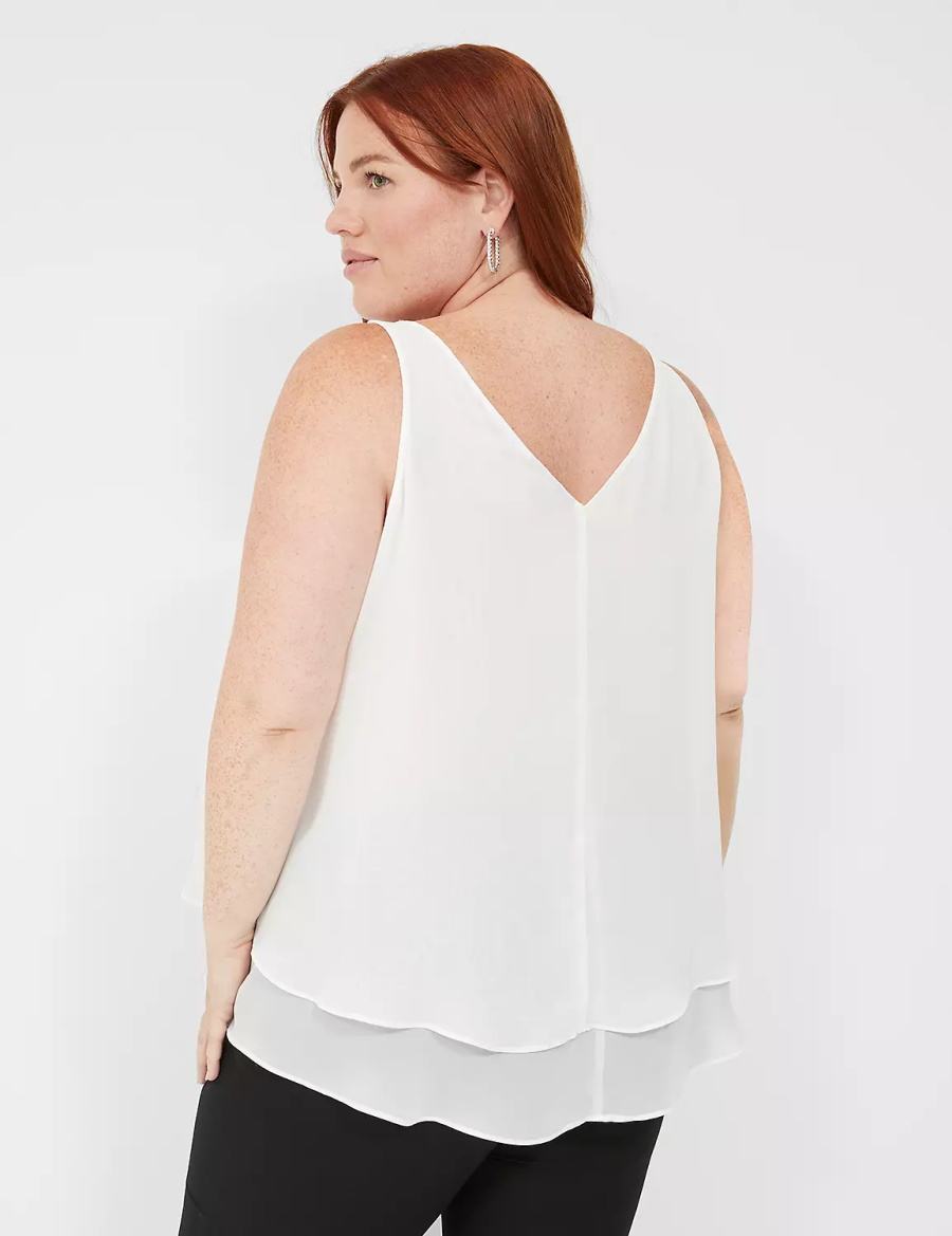 Women Lane Bryant Swing Sleeveless Double-Layer Shell Tank Top White Rose | IUE4790CE