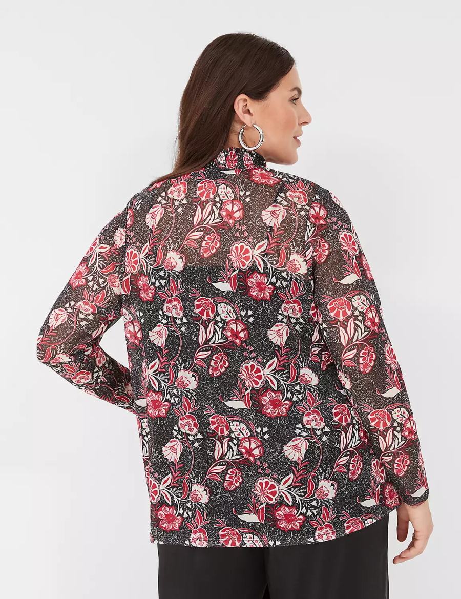 Women Lane Bryant Swing Smocked-Neck Top With Attached Cami Blouse Red White Black | ZLK7114UN