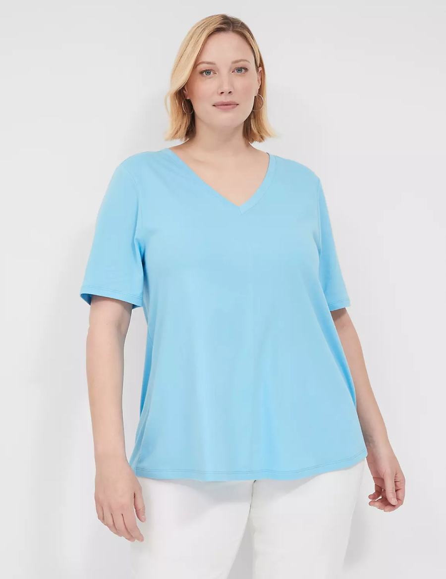 Women Lane Bryant Swing Strappy-Back Tee T Shirts Blue | HLU4271TU