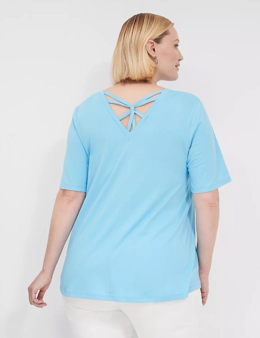 Women Lane Bryant Swing Strappy-Back Tee T Shirts Blue | HLU4271TU