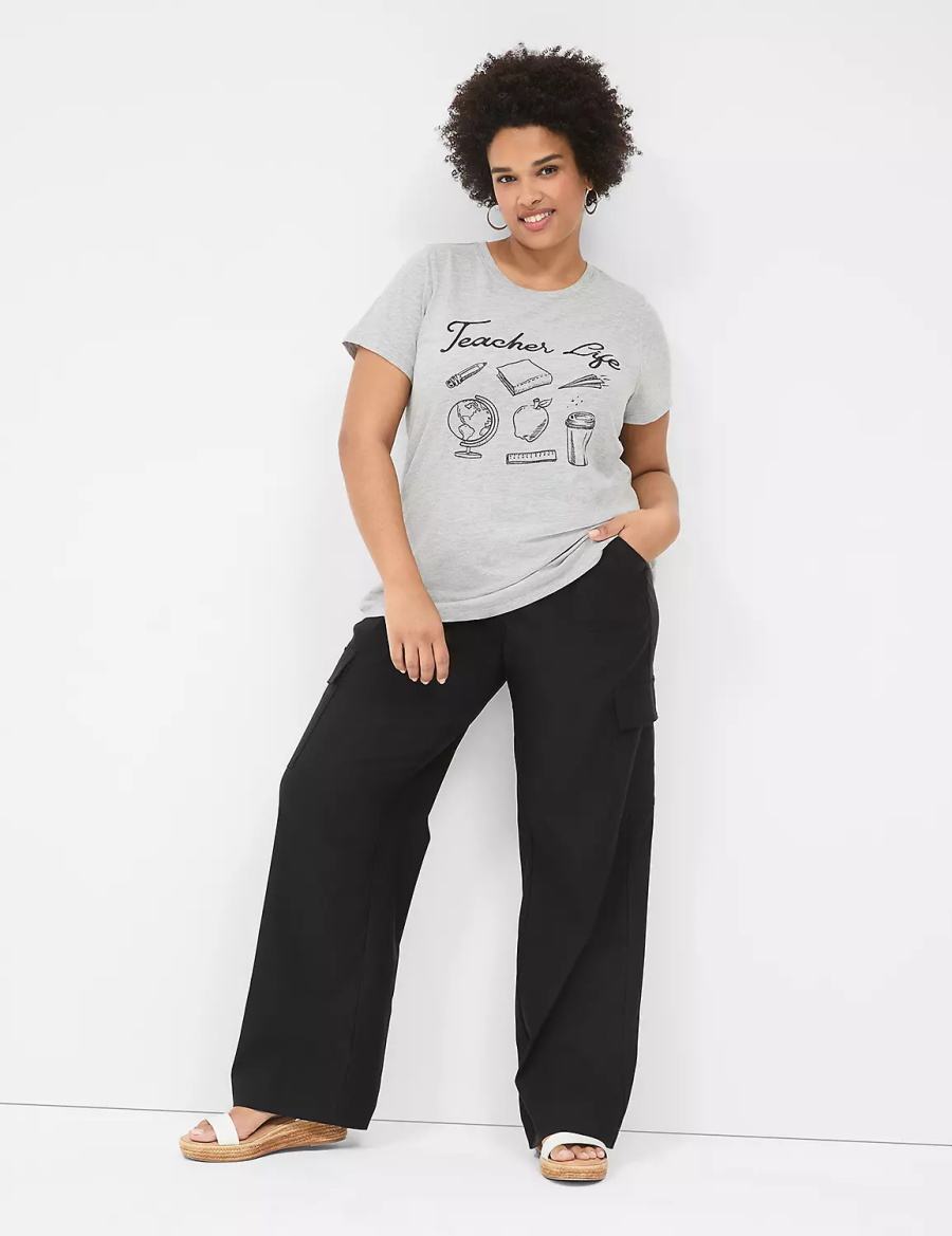 Women Lane Bryant Teacher Life Graphic Tee T Shirts Light Grey | LUR669IF
