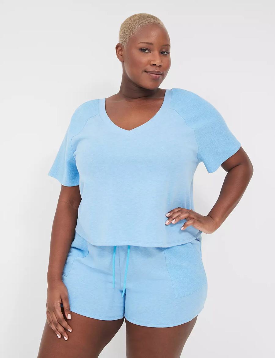 Women Lane Bryant Terry Fleece Boyfriend Shorts Blue | BFY2360FG