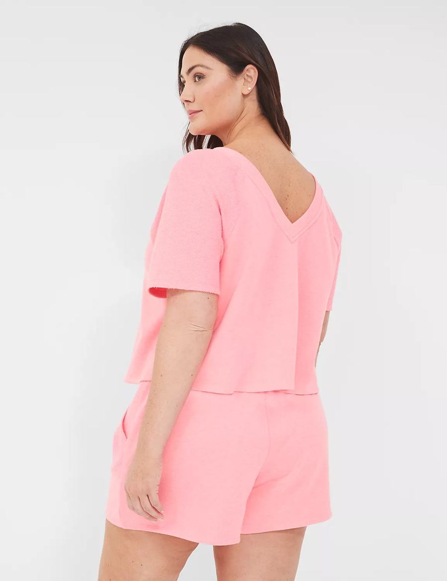 Women Lane Bryant Terry Fleece Tee T Shirts Pink | CBM3237XE