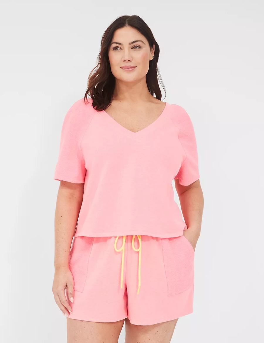 Women Lane Bryant Terry Fleece Tee T Shirts Pink | CBM3237XE