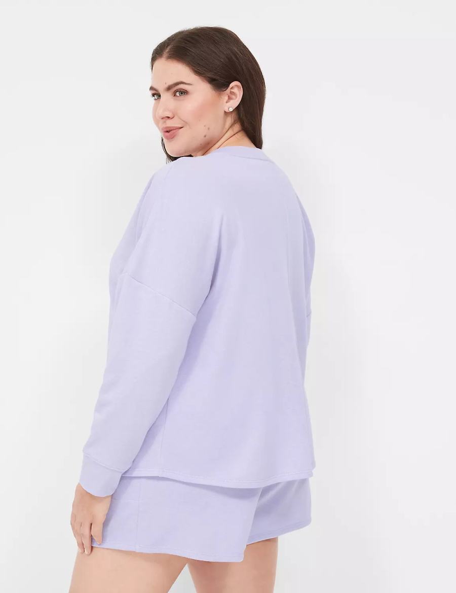 Women Lane Bryant Terry Fleece V-Neck Top T Shirts Purple | VZN9663KG