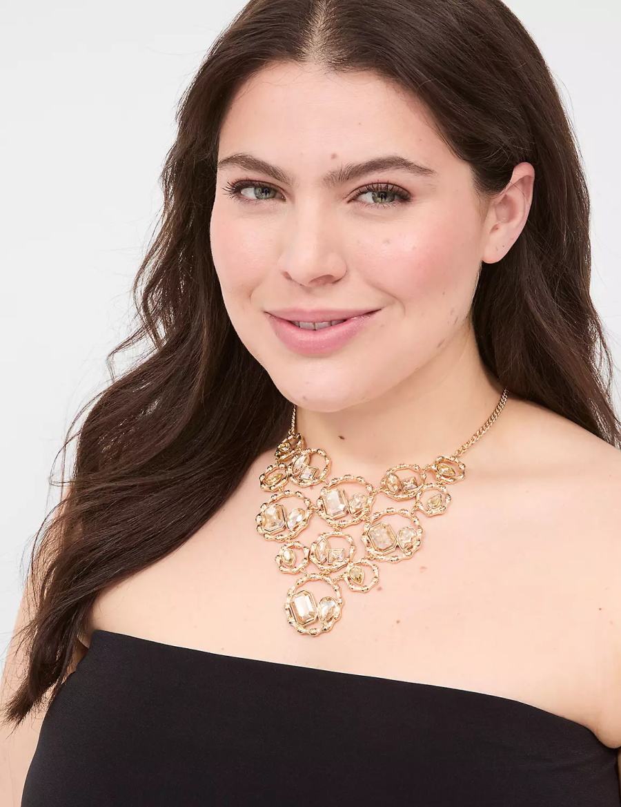 Women Lane Bryant Textured Imitation Stone Statement Necklace Gold | DGV1113FT