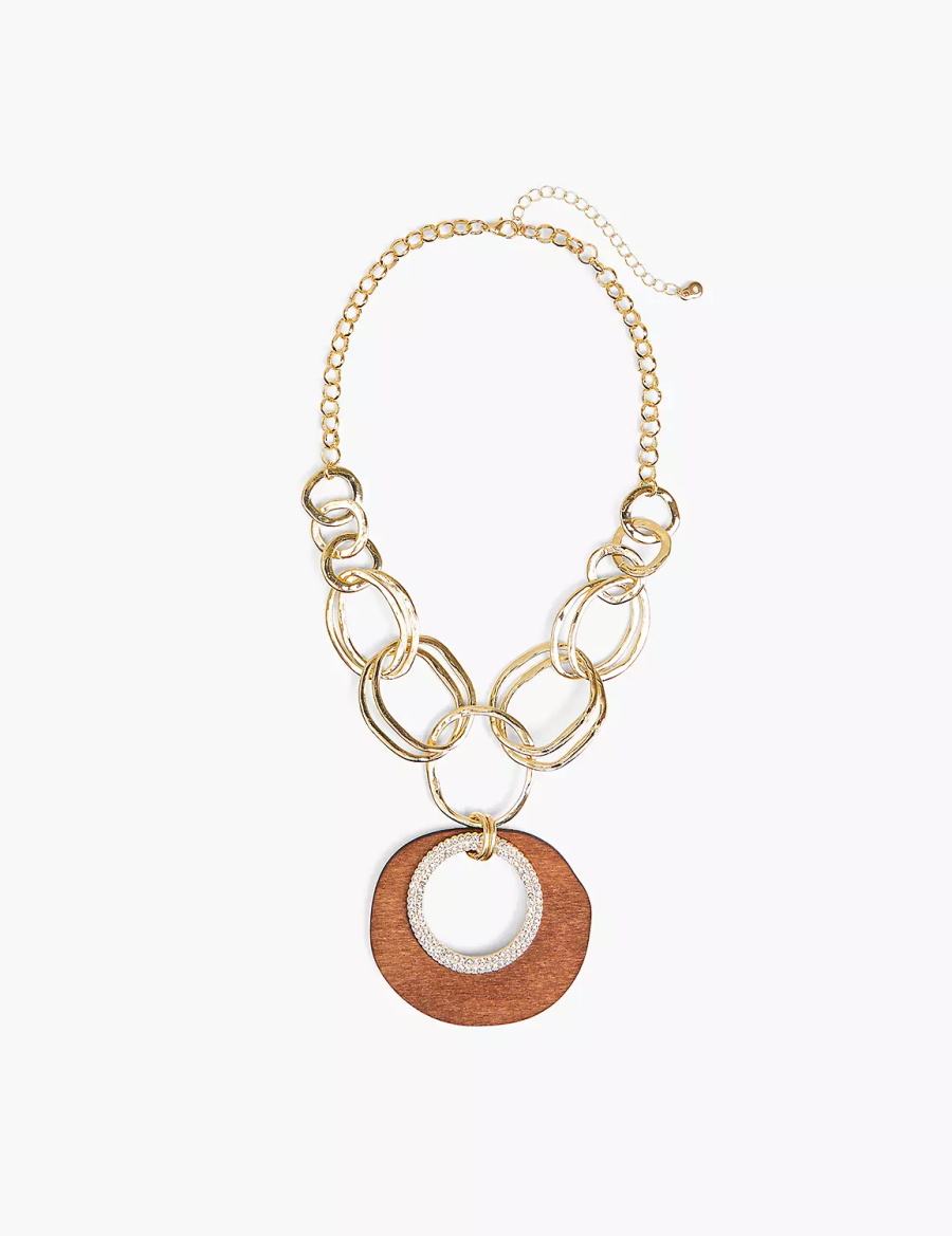 Women Lane Bryant Textured & Wood Multi-Circle Pendant Necklace Gold | RLM8953DY