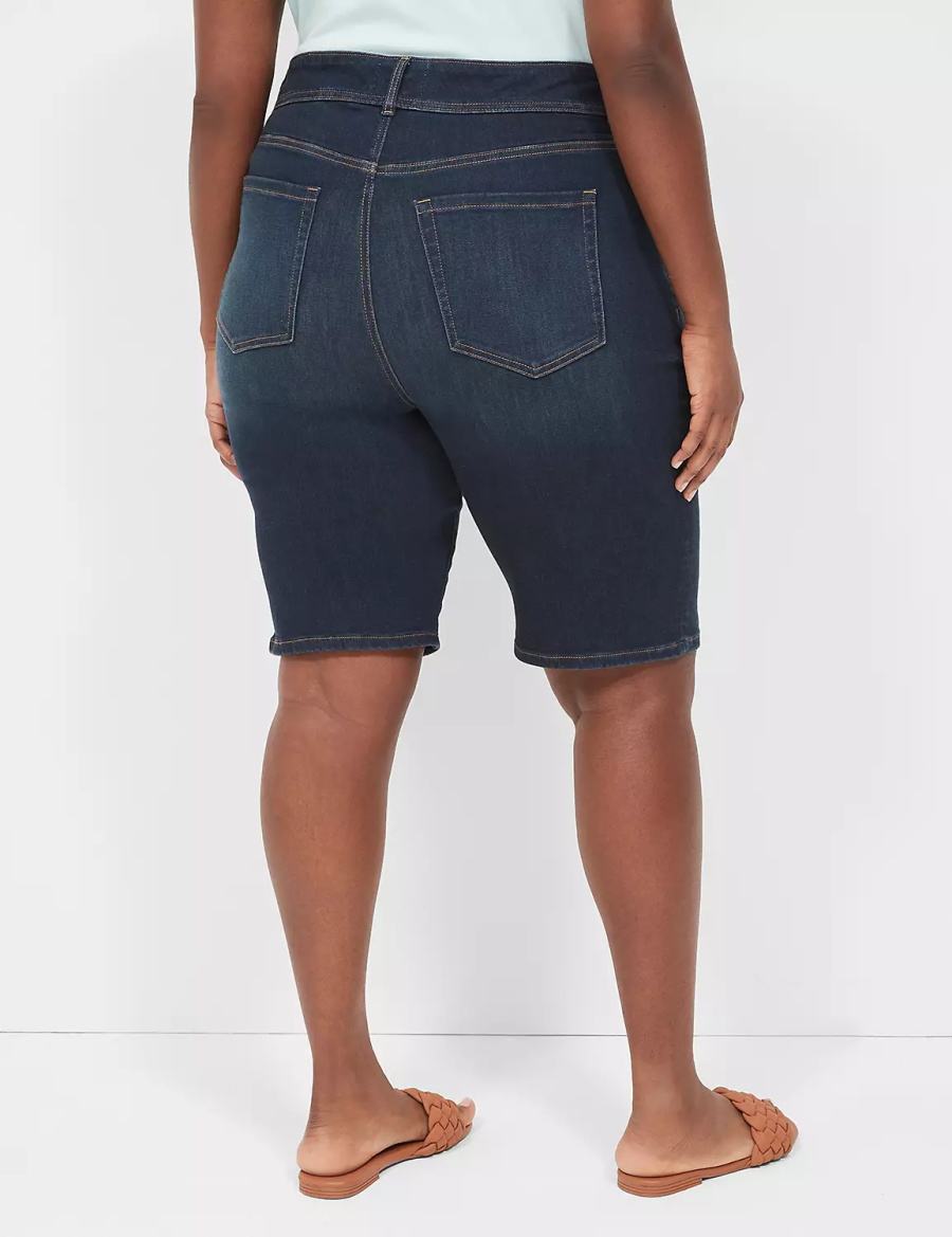 Women Lane Bryant Tighter Tummy Fit High-Rise Bermuda Jean Shorts Dark Blue | UOP6987II