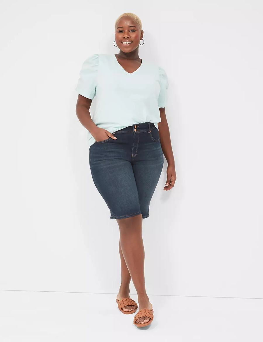 Women Lane Bryant Tighter Tummy Fit High-Rise Bermuda Jean Shorts Dark Blue | UOP6987II