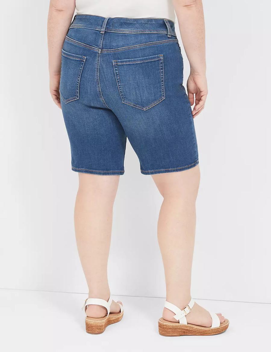 Women Lane Bryant Tighter Tummy Fit High-Rise Bermuda Jean Shorts Blue | GTE2454WS