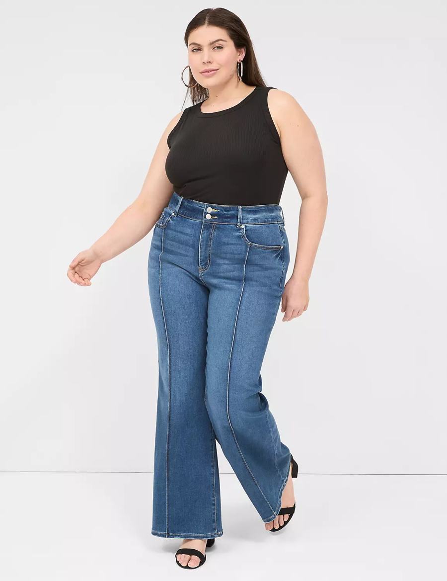 Women Lane Bryant Tighter Tummy Fit High-Rise Flare Jeans Blue | BEZ8913BE