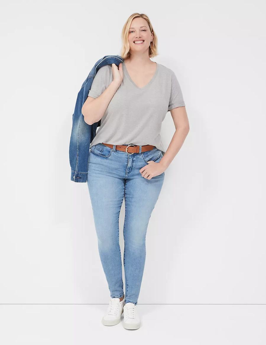 Women Lane Bryant Tighter Tummy High-Rise Skinny Jeans Light Blue | HIQ6942AF