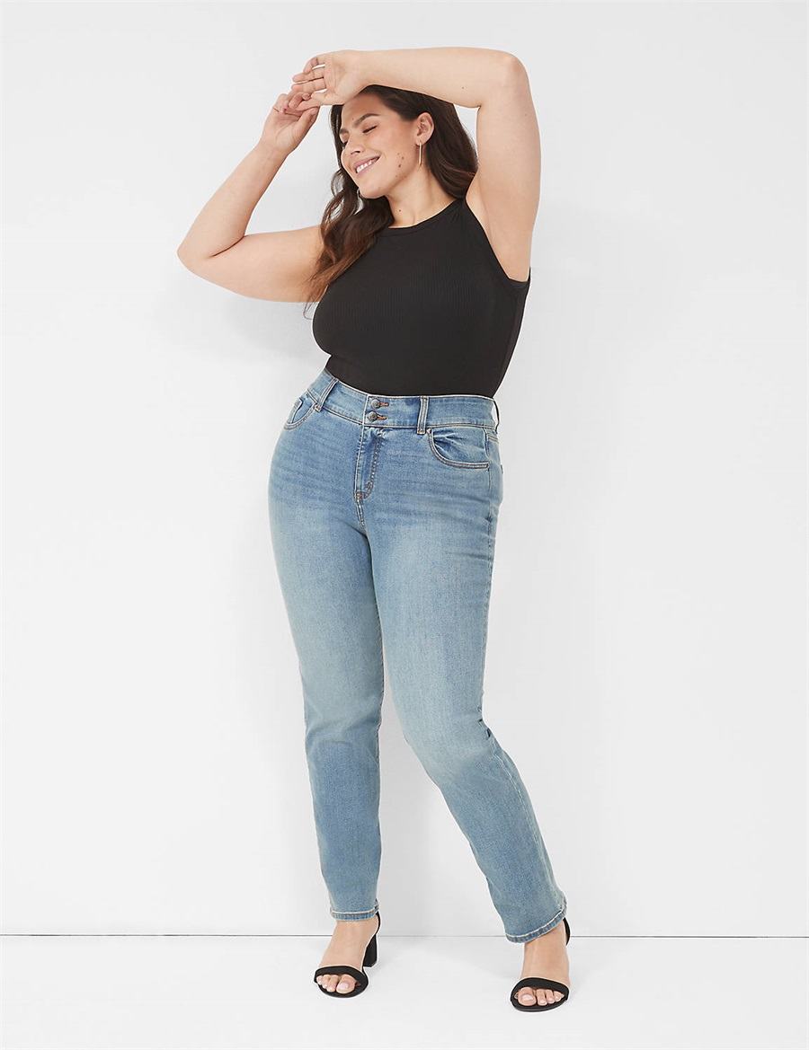 Women Lane Bryant Tighter Tummy High-Rise Straight Jeans Blue | CCO8068WJ