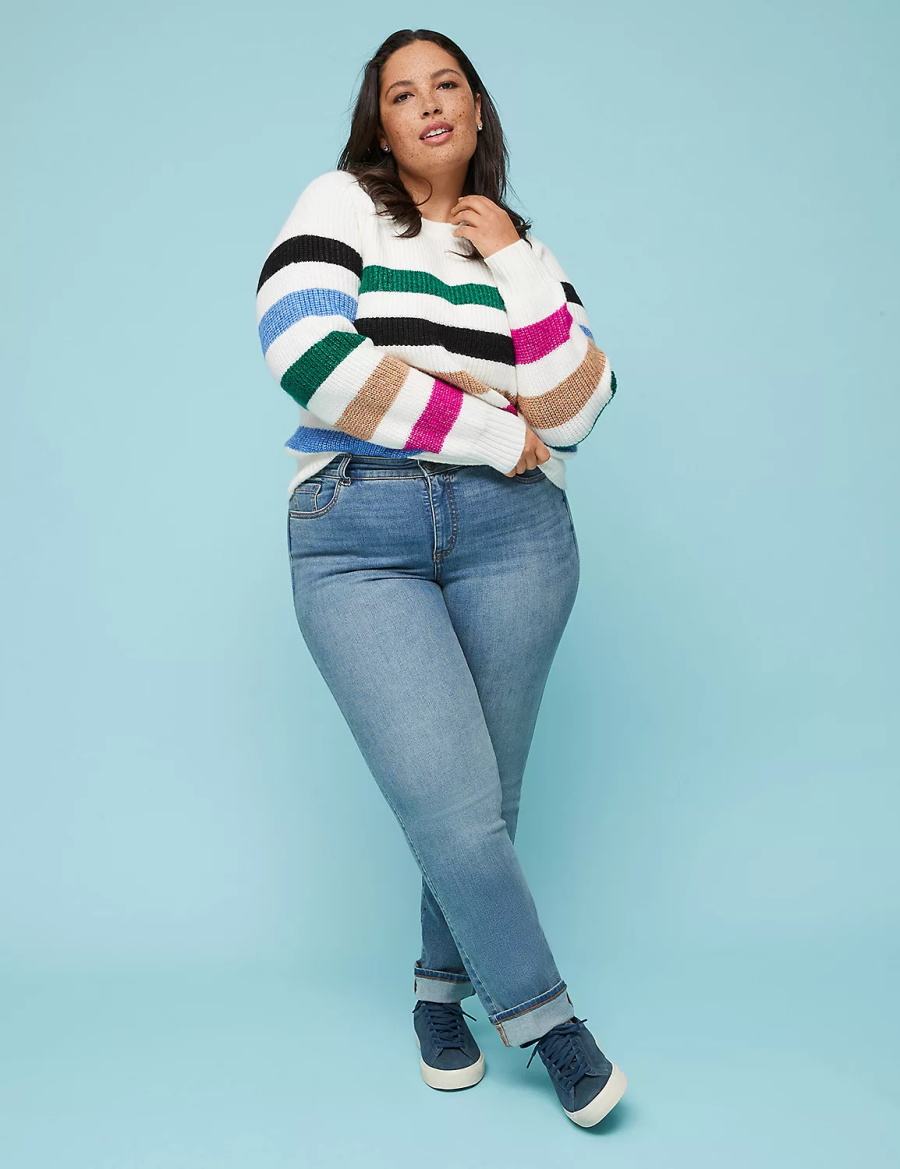 Women Lane Bryant Tighter Tummy High-Rise Straight Jeans Blue | CCO8068WJ