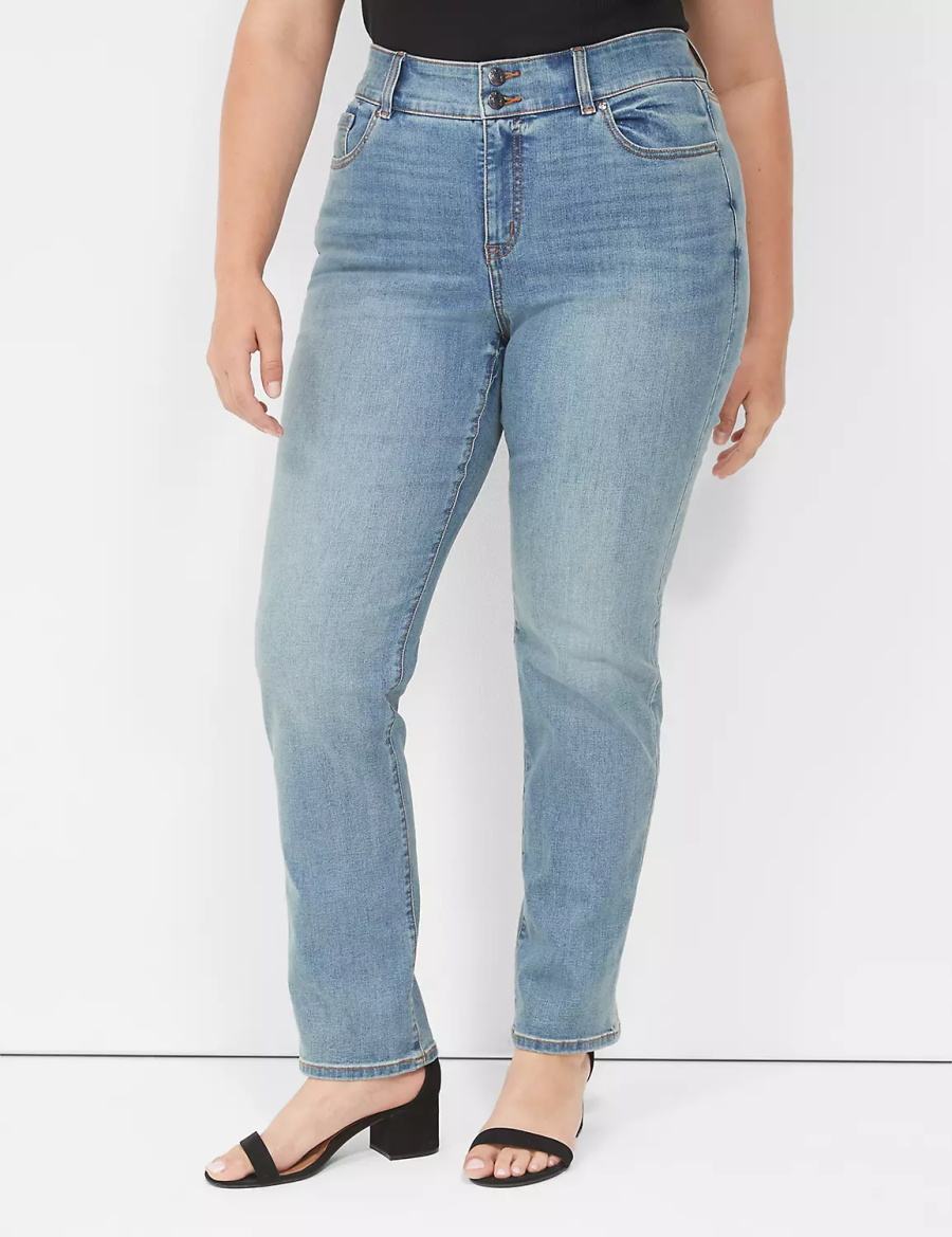 Women Lane Bryant Tighter Tummy High-Rise Straight Jeans Blue | CCO8068WJ