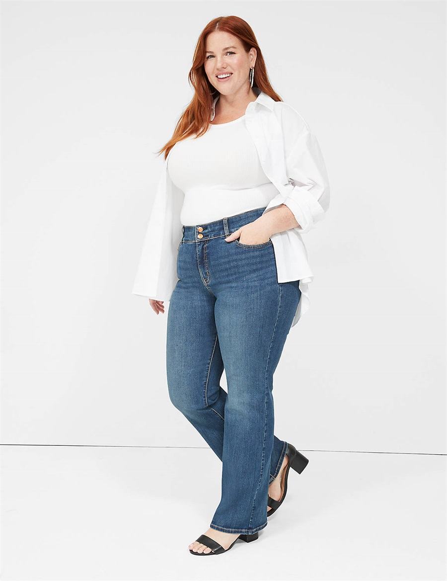 Women Lane Bryant Tighter Tummy High-Rise Boot Jeans Blue | GSC4269OM