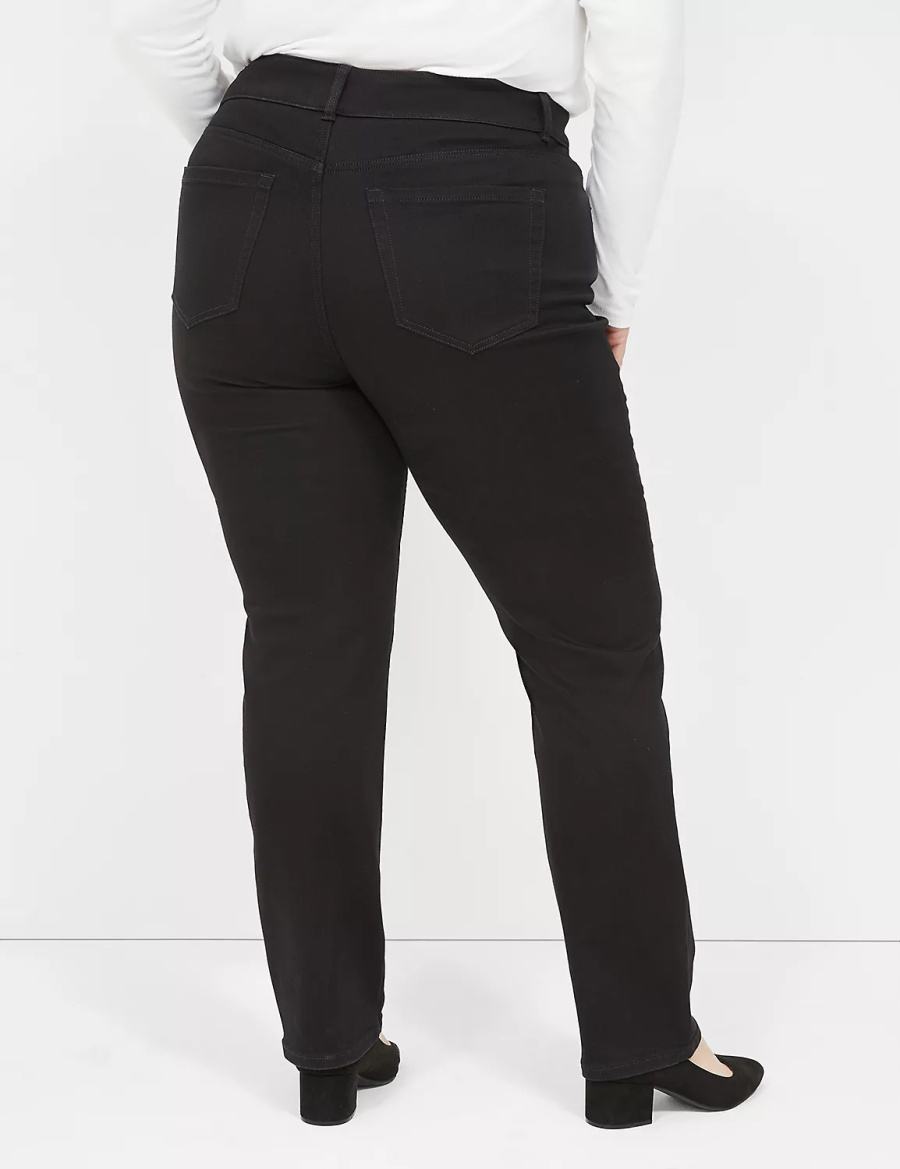 Women Lane Bryant Tighter Tummy High-Rise Straight Jeans Black | KXK2961SZ