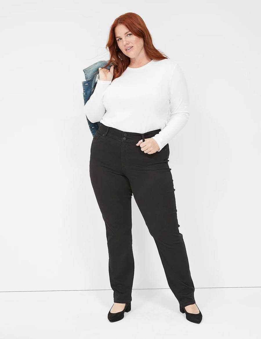 Women Lane Bryant Tighter Tummy High-Rise Straight Jeans Black | KXK2961SZ