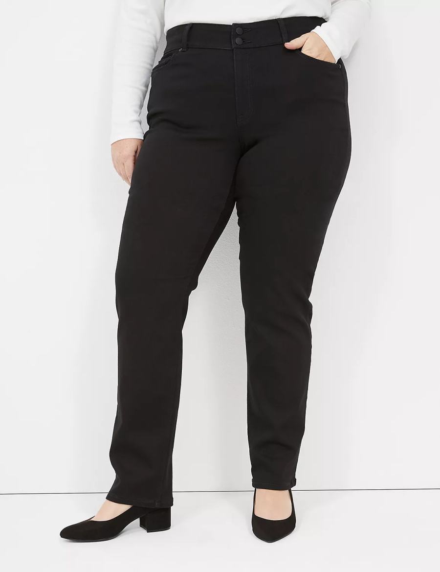 Women Lane Bryant Tighter Tummy High-Rise Straight Jeans Black | KXK2961SZ