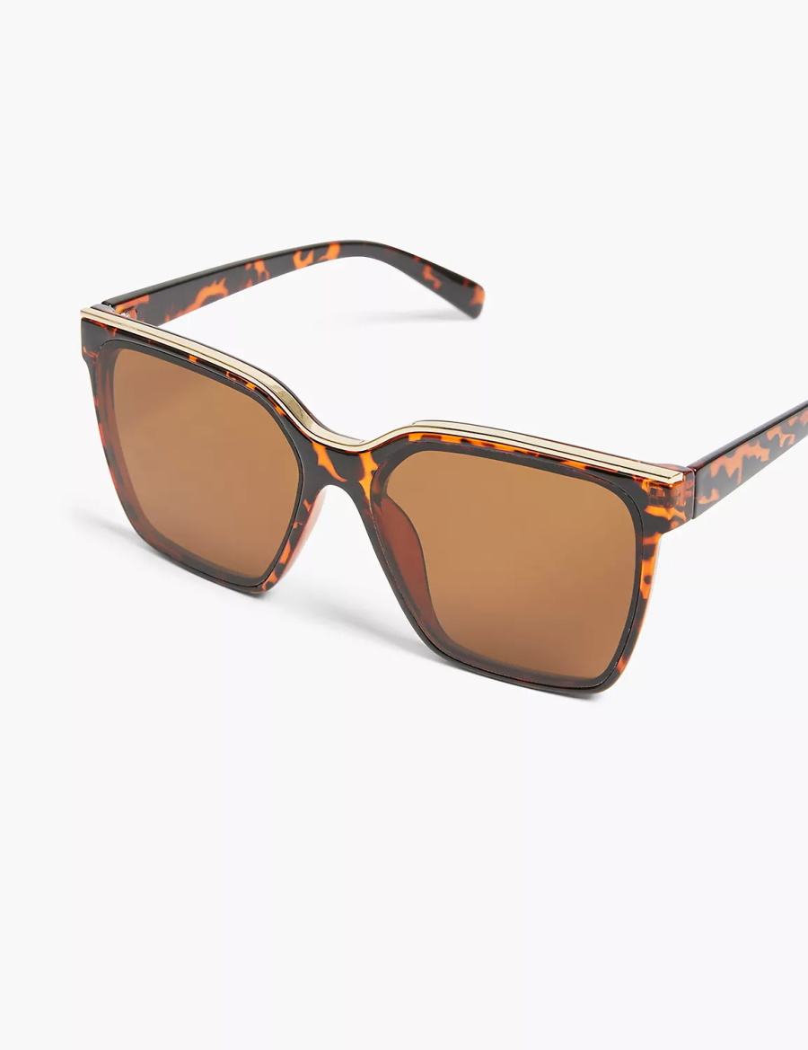 Women Lane Bryant Tortoiseshell Print Jelly Embellished Cateye Sunglasses Brown Black | OOC5013PS