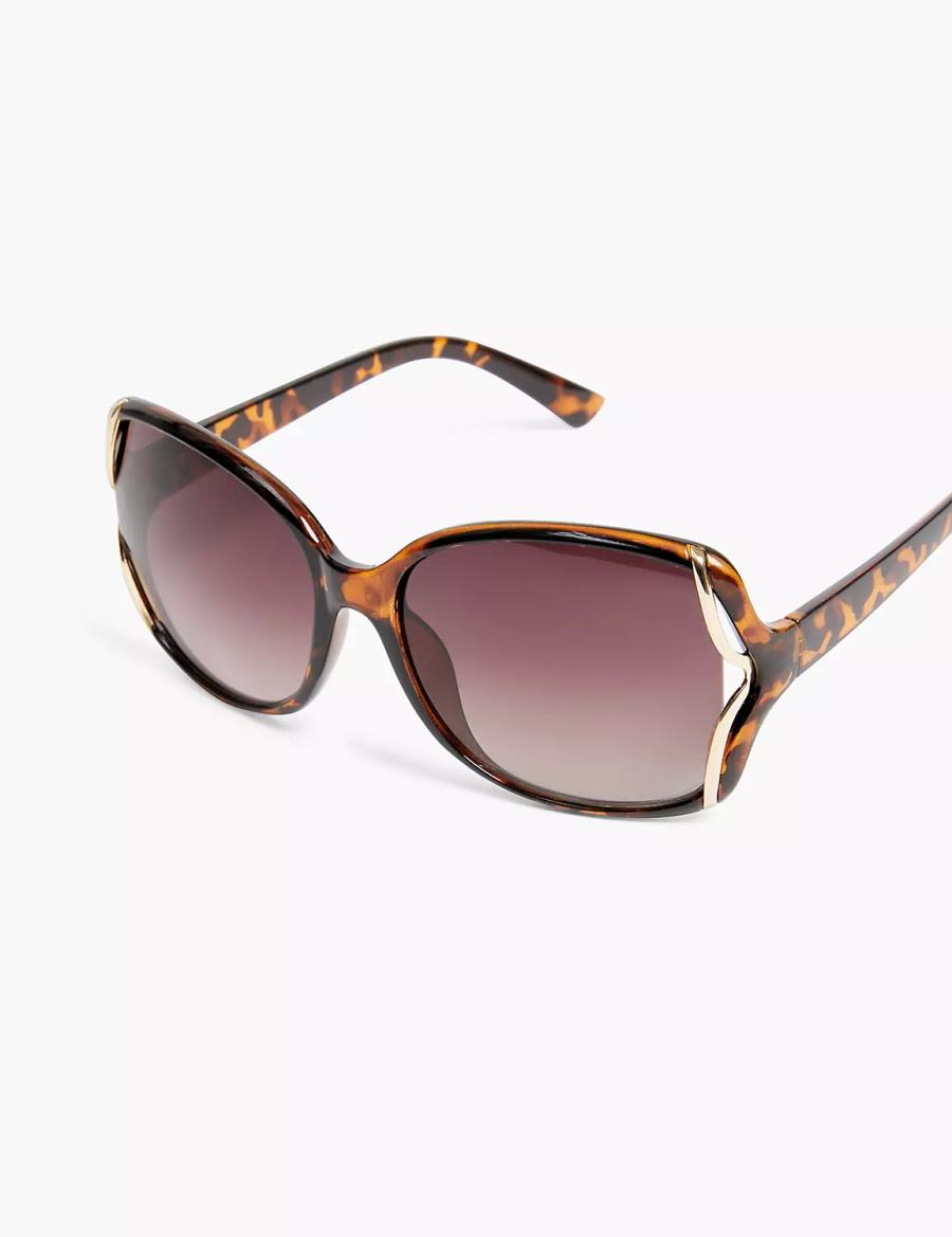 Women Lane Bryant Tortoiseshell Print & Goldtone Side-Detail Rounded Square Sunglasses Yellow | ZVJ7961VH