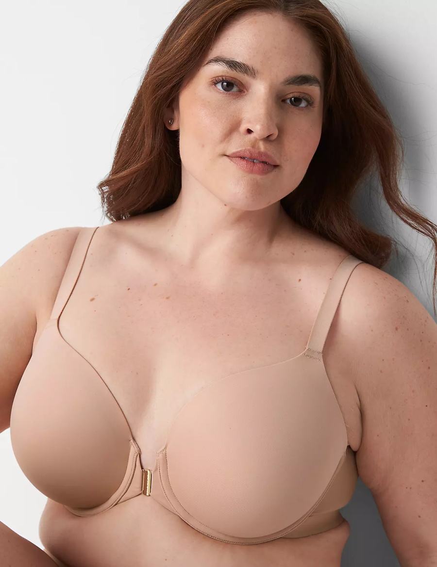 Women Lane Bryant Totally Smooth Full Coverage Front-Close Bralettes Beige | SYY323FI