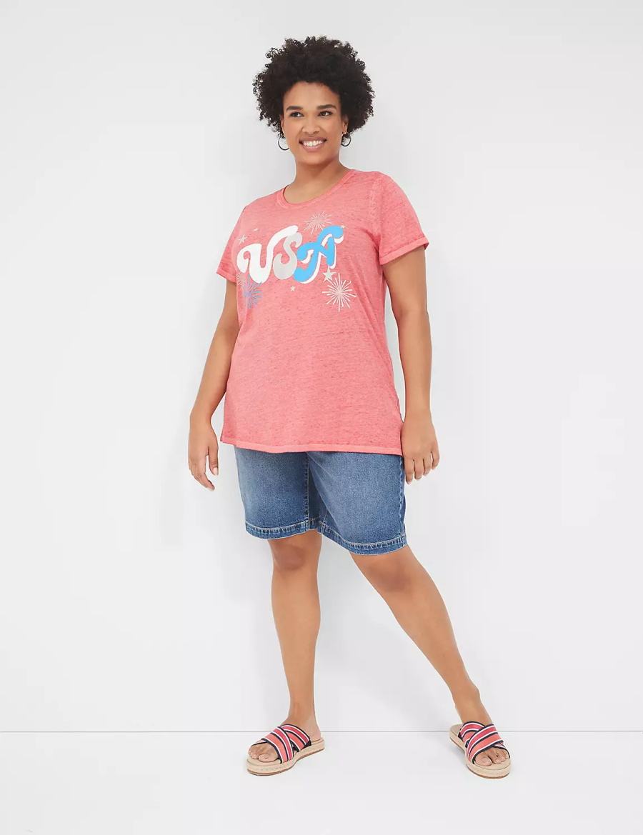 Women Lane Bryant USA Graphic Tee T Shirts Red | XPY2943CB