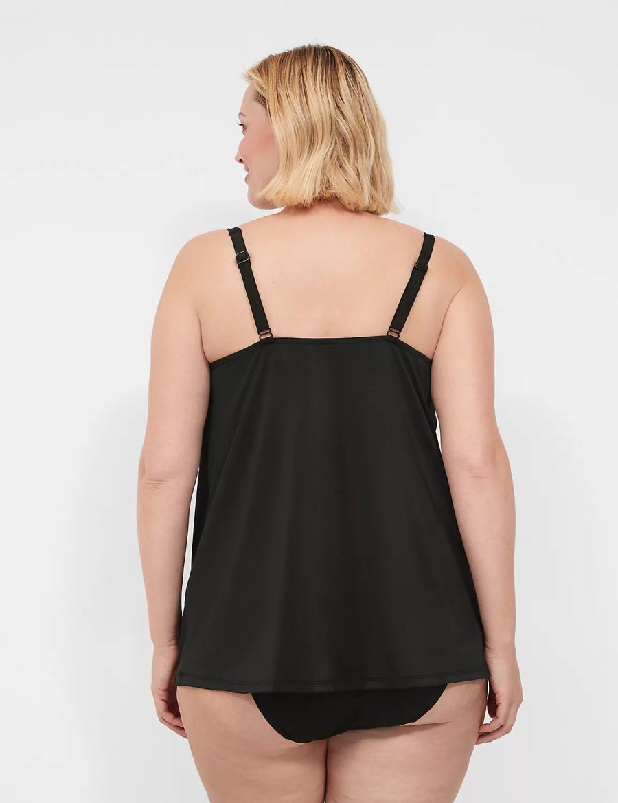 Women Lane Bryant Underwire Balconette Tankini Bikini Top Black | BLM674UK