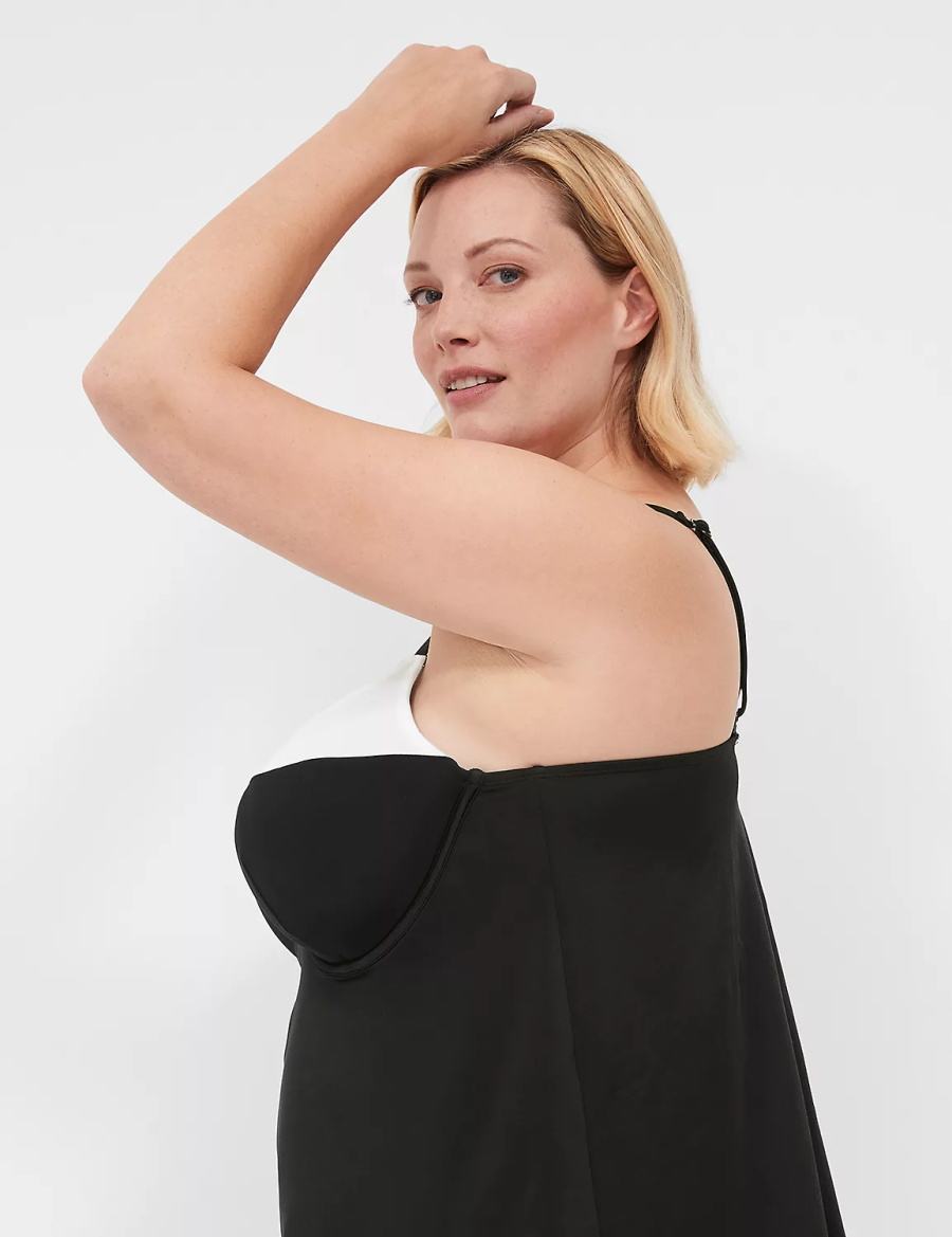 Women Lane Bryant Underwire Balconette Tankini Bikini Top Black | BLM674UK