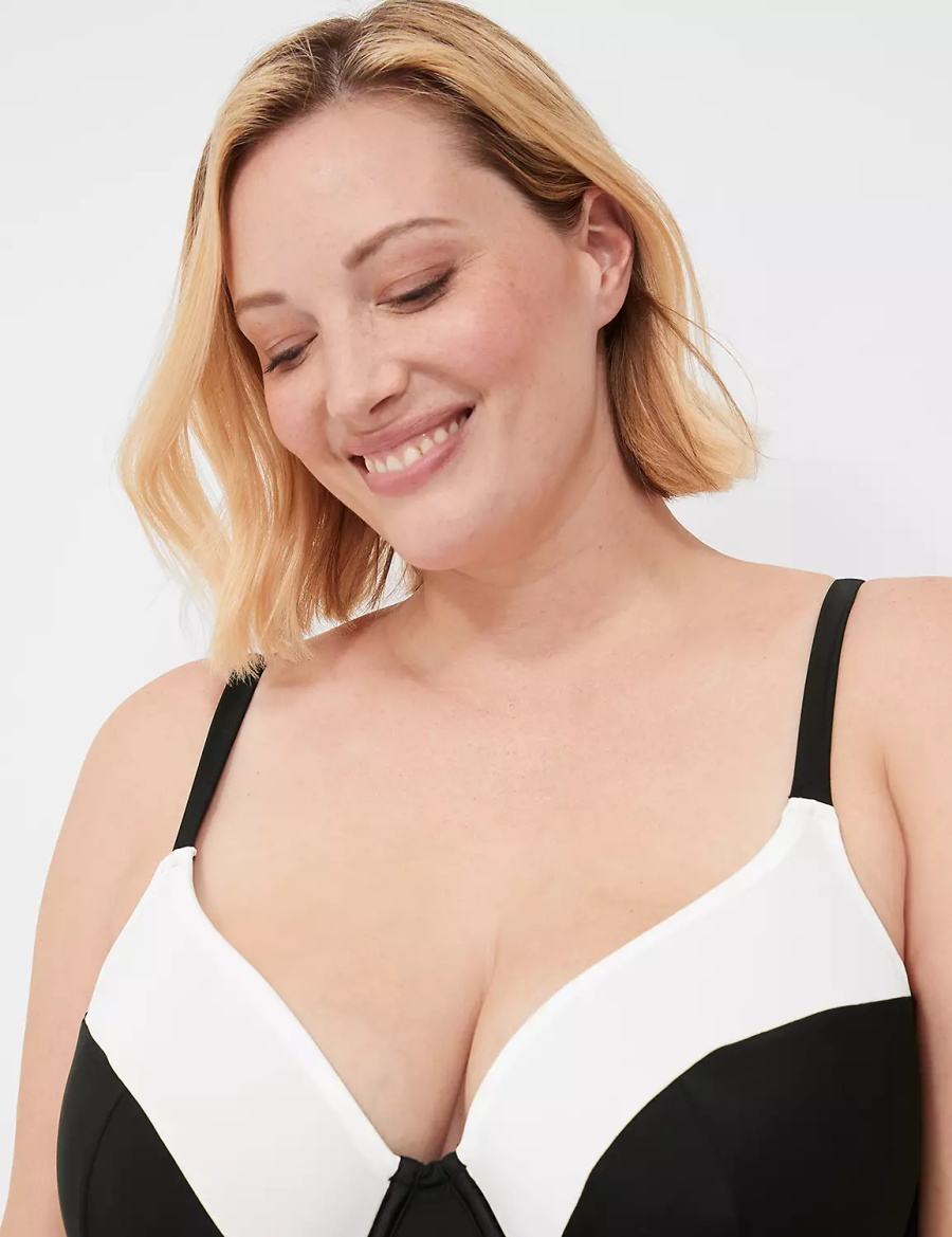 Women Lane Bryant Underwire Balconette Tankini Bikini Top Black | BLM674UK