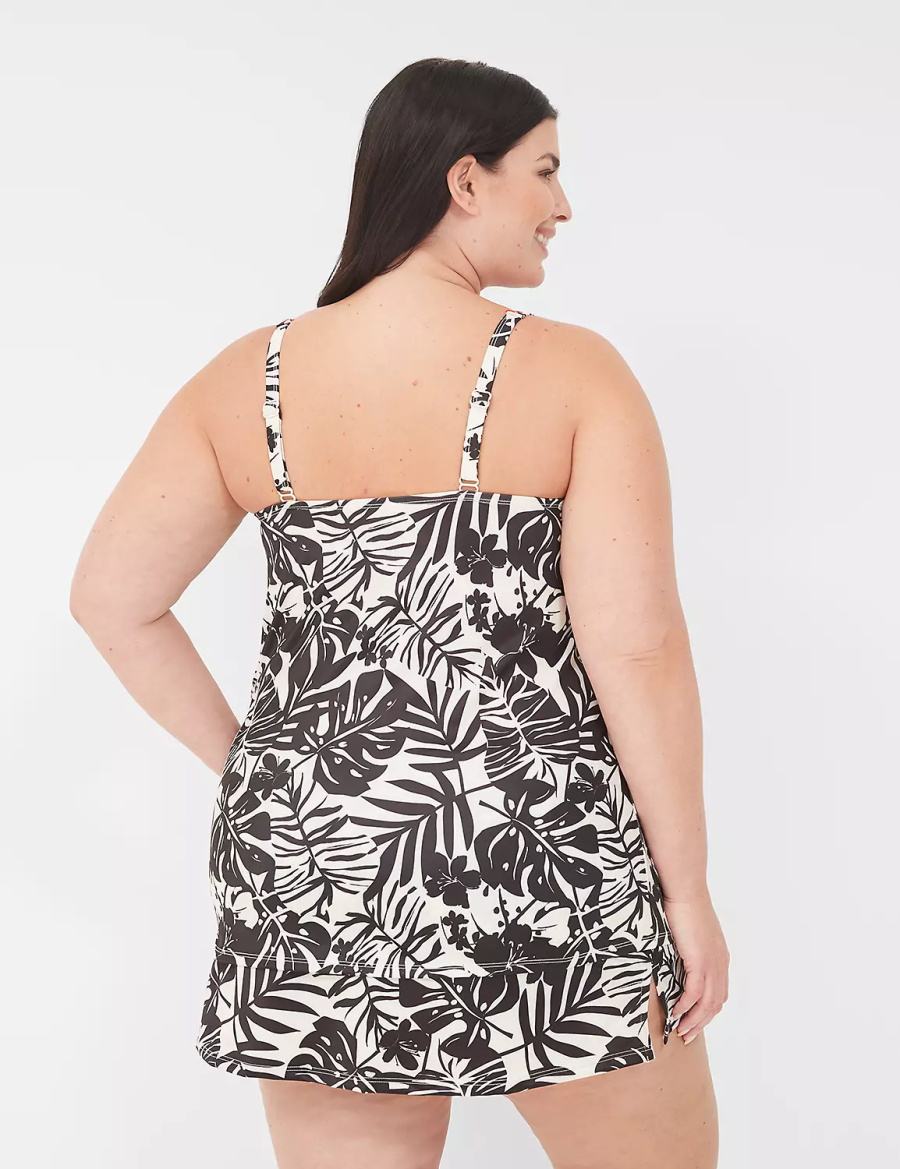 Women Lane Bryant Underwire Balconette Tankini Bikini Top White Black | CHQ5999PI