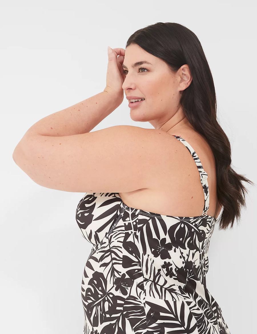 Women Lane Bryant Underwire Balconette Tankini Bikini Top White Black | CHQ5999PI