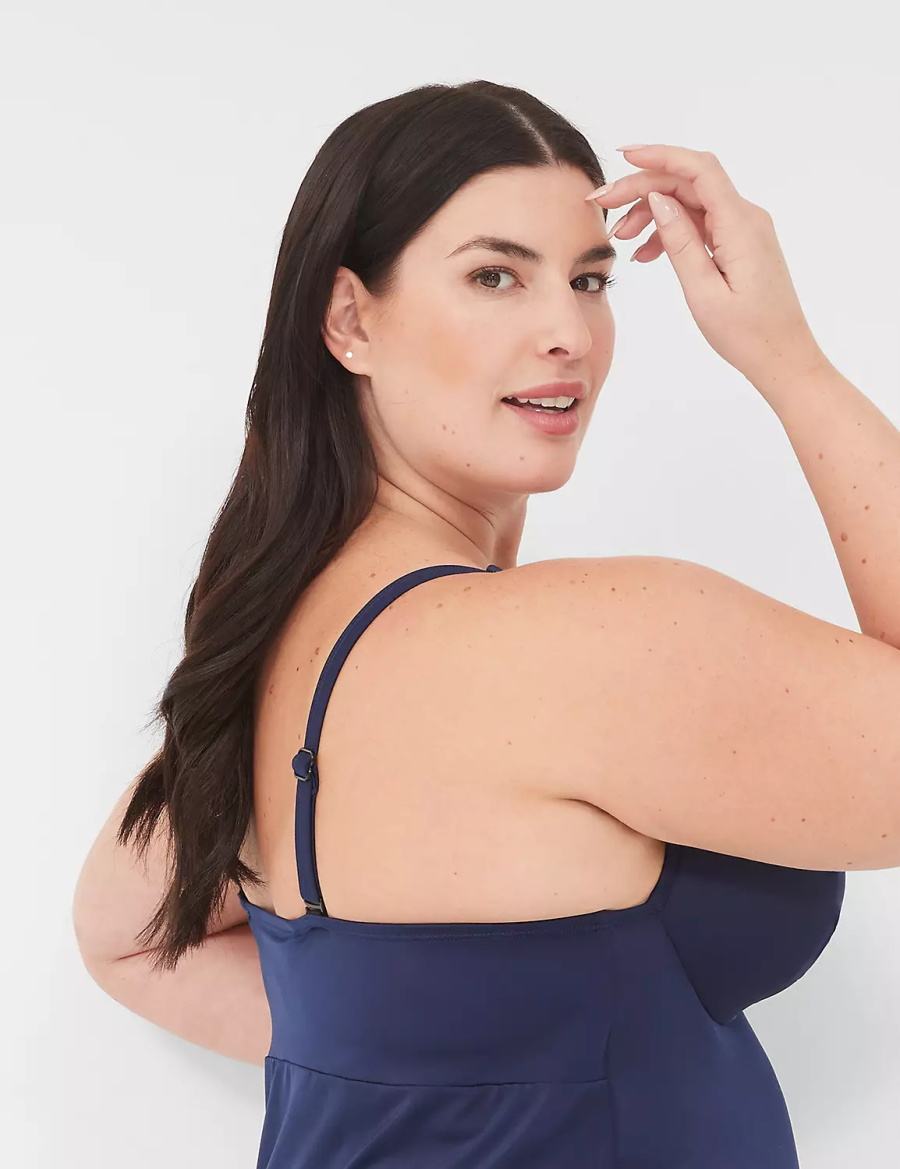 Women Lane Bryant Underwire Knot-Front Tankini Bikini Top Blue | NWA1420YN