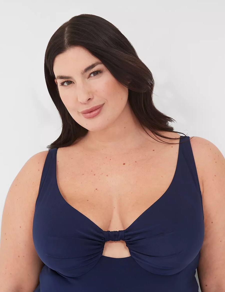 Women Lane Bryant Underwire Knot-Front Tankini Bikini Top Blue | NWA1420YN