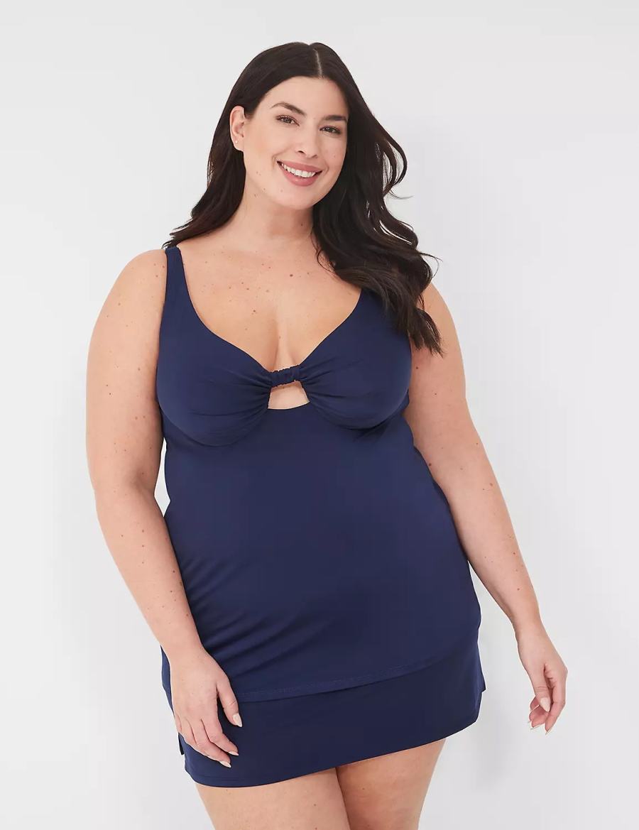 Women Lane Bryant Underwire Knot-Front Tankini Bikini Top Blue | NWA1420YN