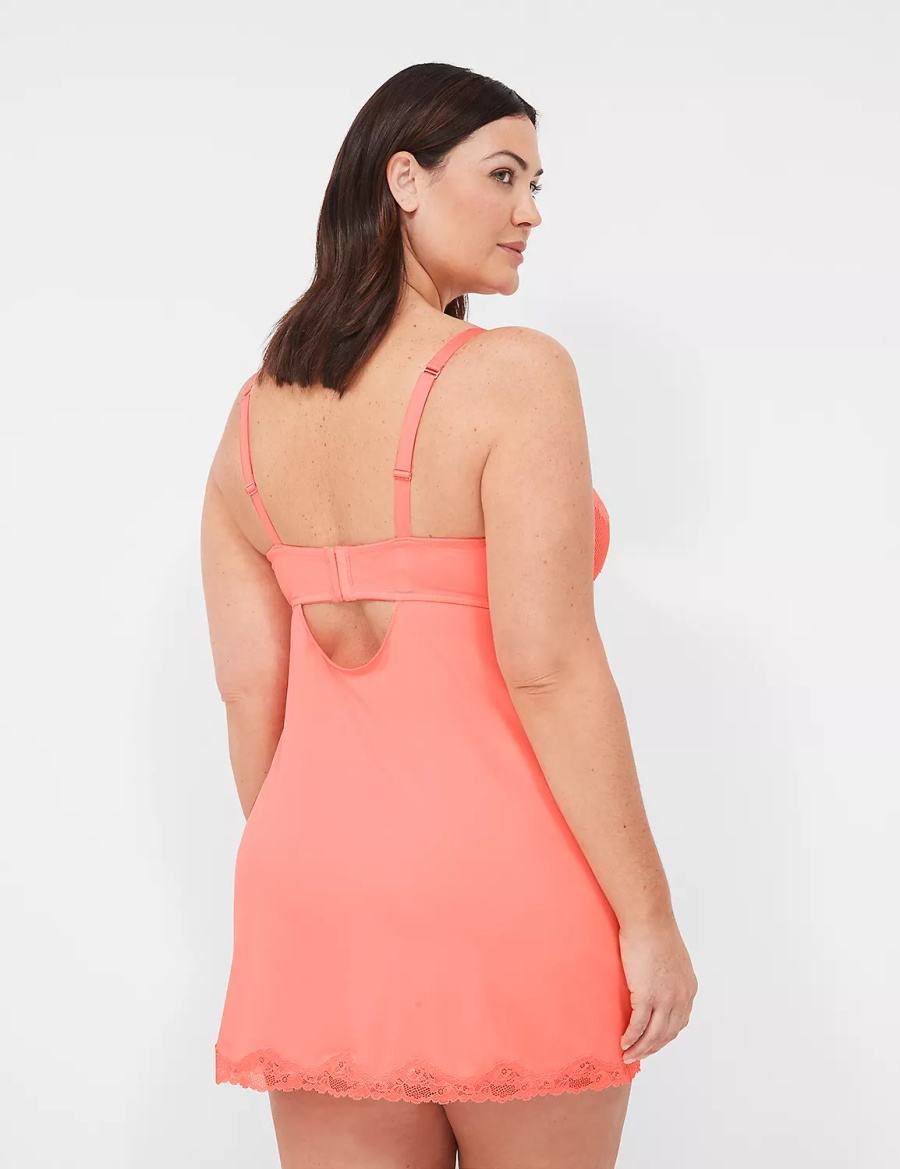 Women Lane Bryant Underwire Lace Slip Dress Pink | ILW3076YC