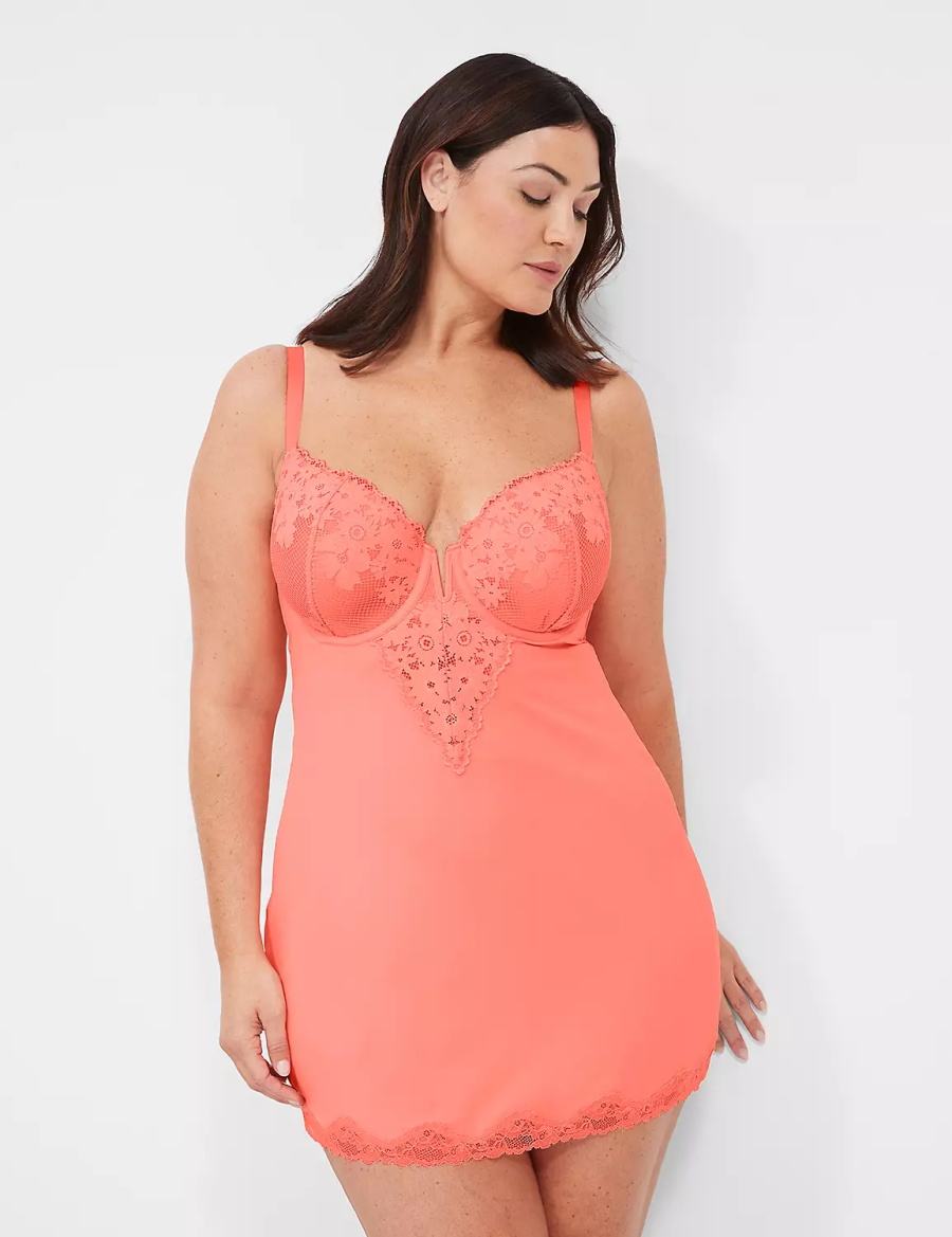Women Lane Bryant Underwire Lace Slip Dress Pink | ILW3076YC