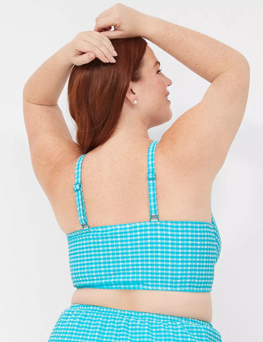 Women Lane Bryant Underwire Longline Bikini Top Blue White | LKJ1024MG