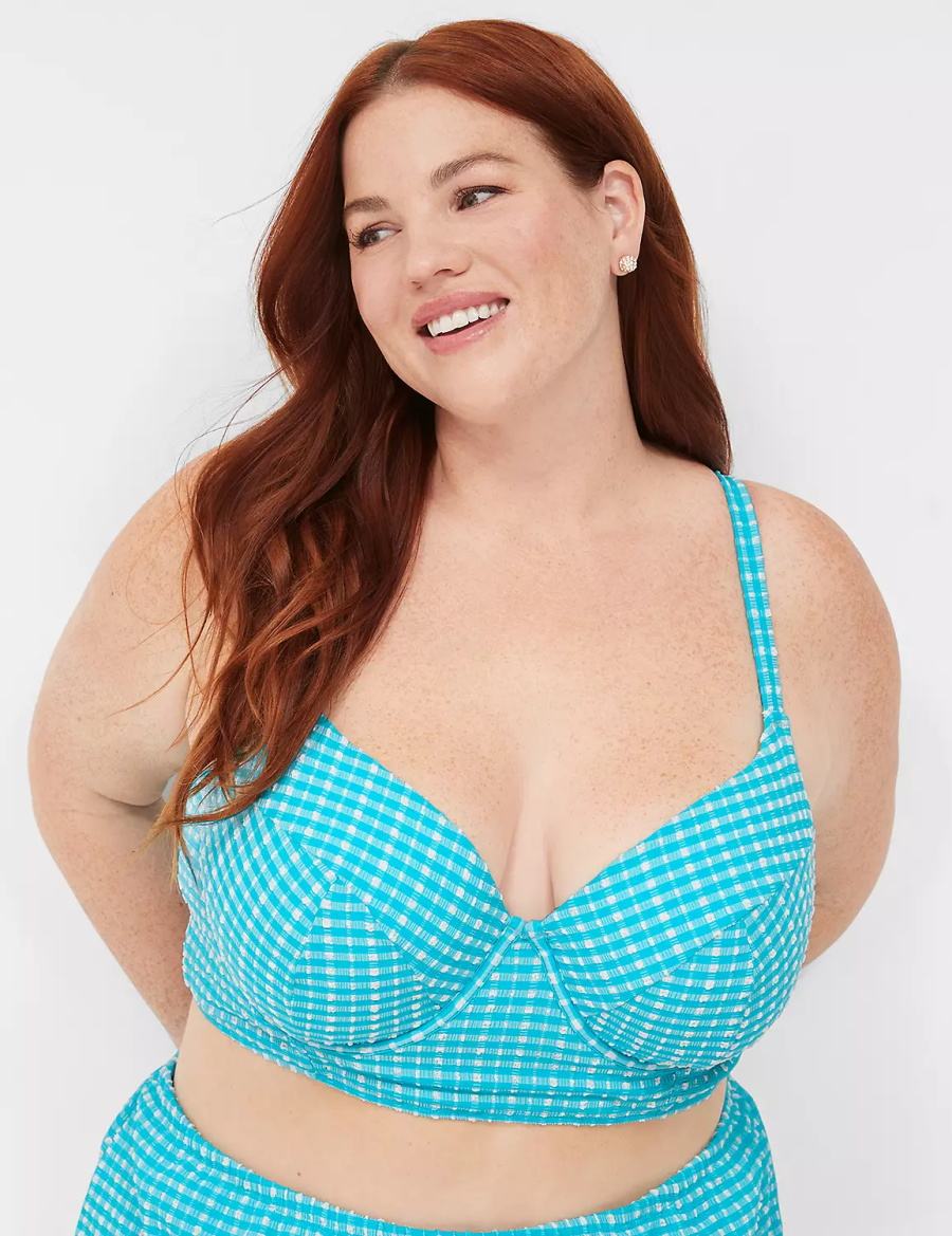 Women Lane Bryant Underwire Longline Bikini Top Blue White | LKJ1024MG