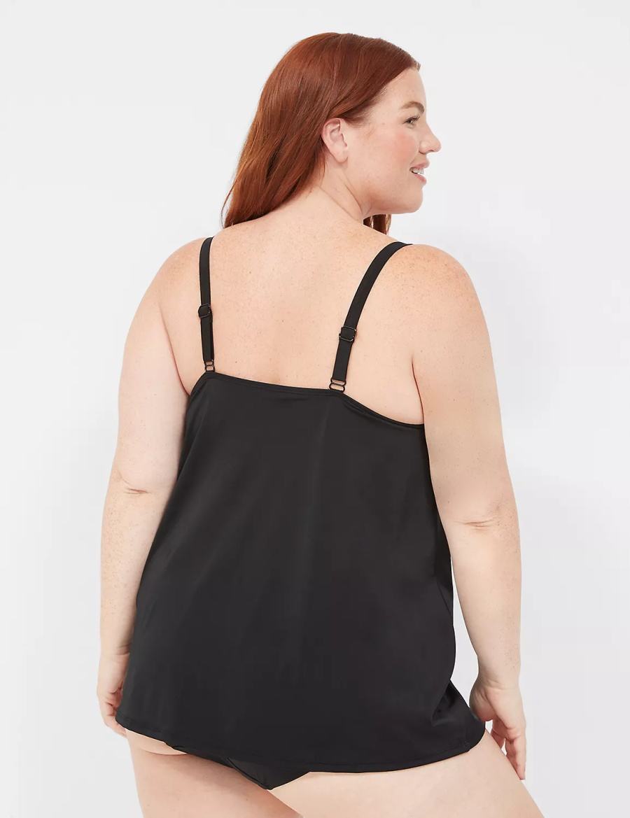 Women Lane Bryant Underwire O-Ring Tankini Bikini Top Black | IPQ472US