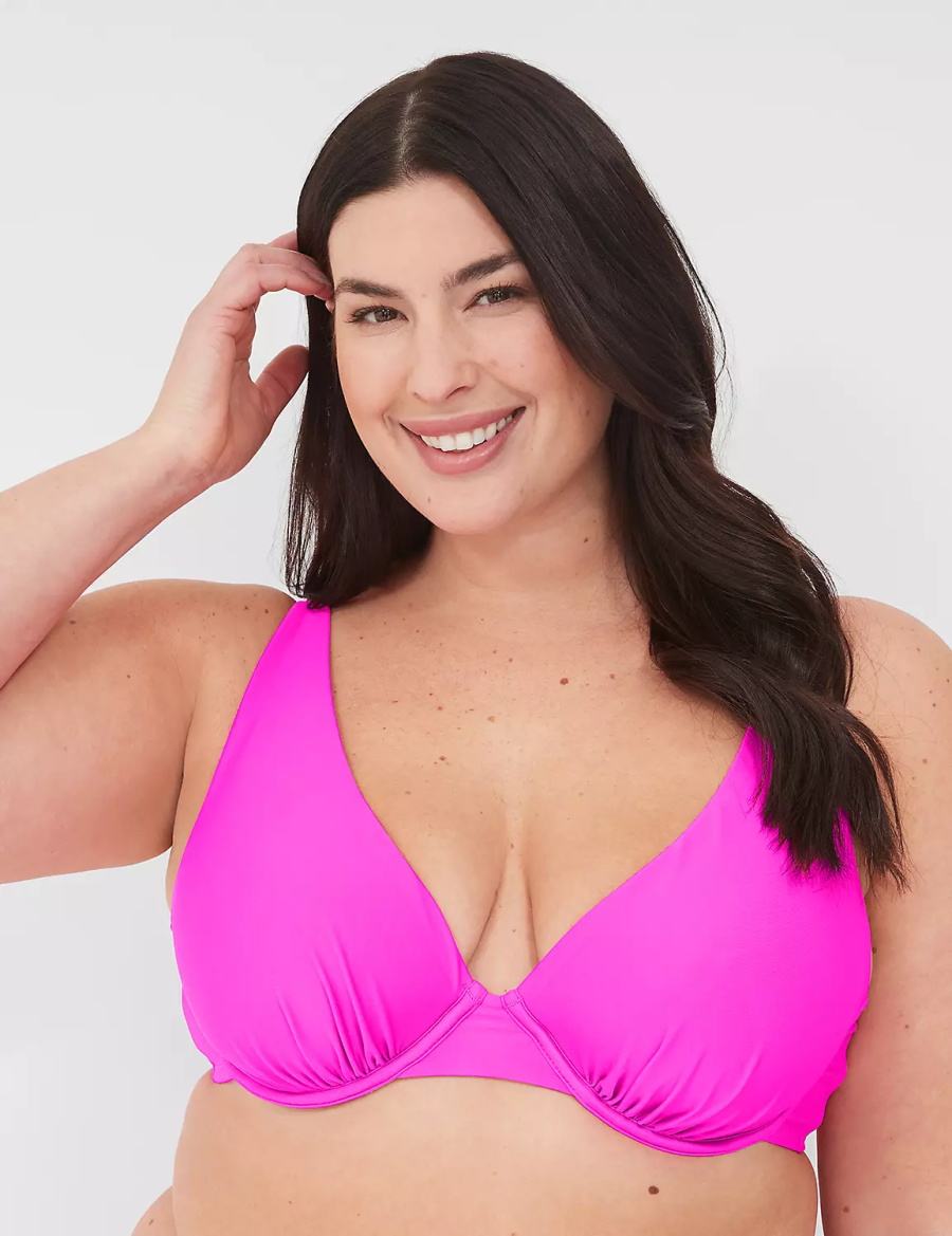 Women Lane Bryant Underwire Plunge Bikini Top Pink | LBH2197PS