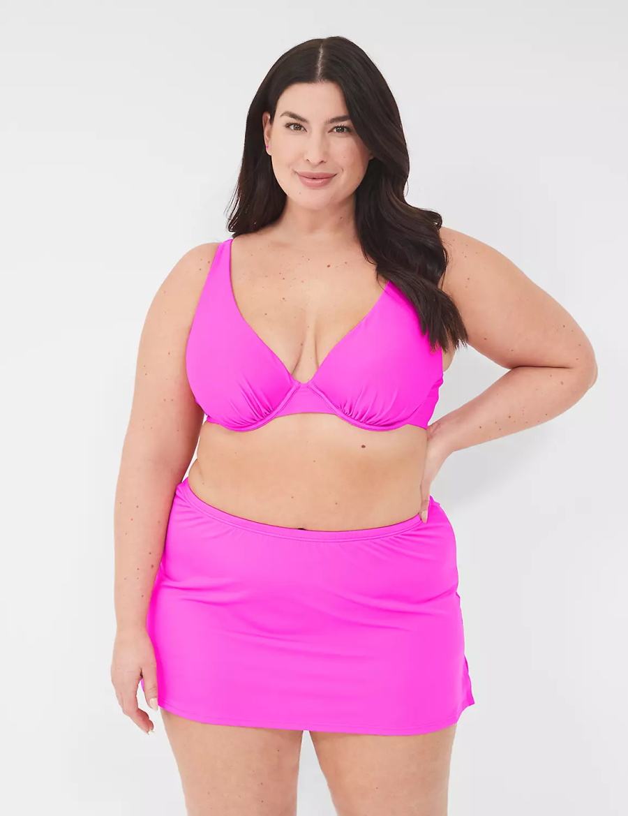 Women Lane Bryant Underwire Plunge Bikini Top Pink | LBH2197PS
