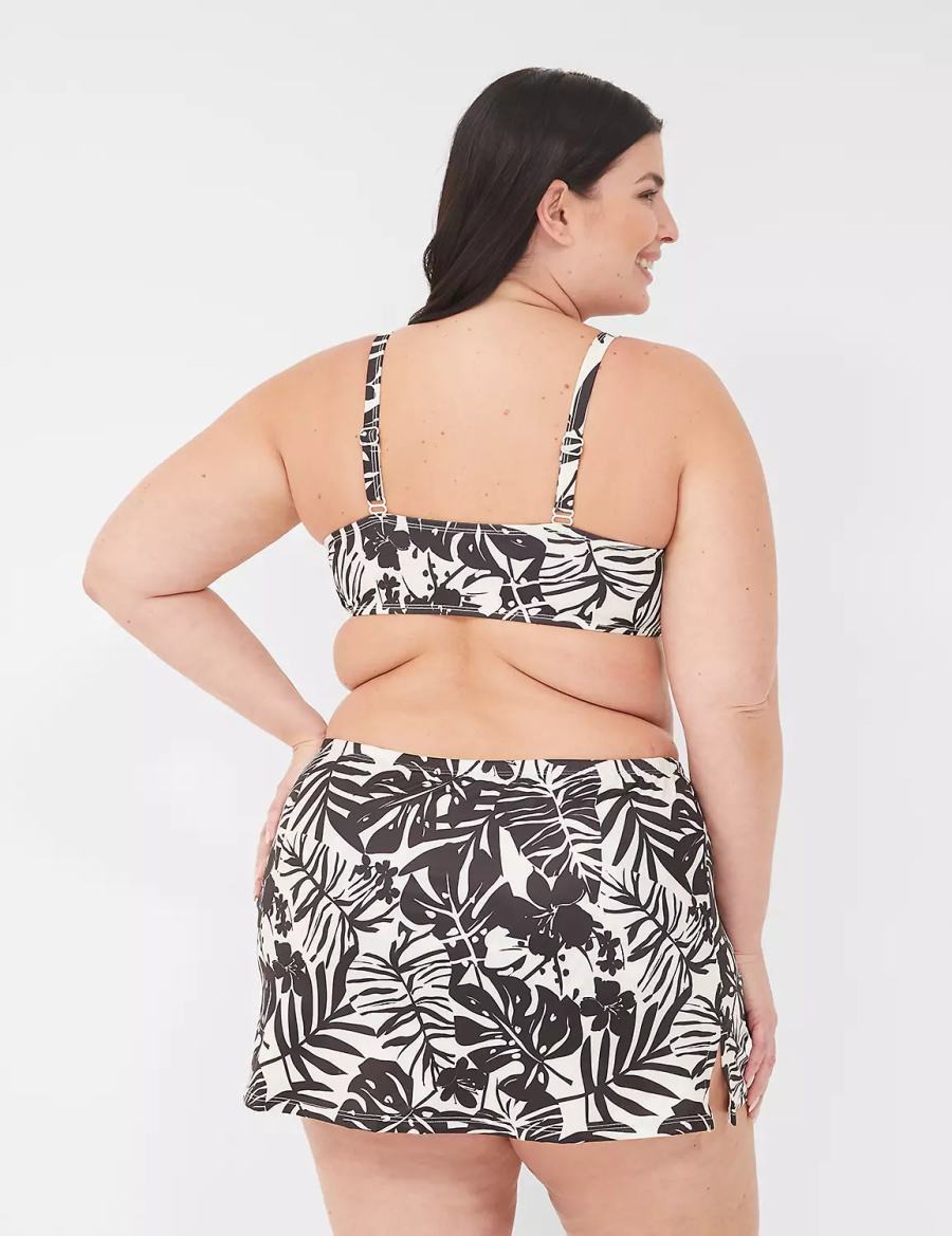 Women Lane Bryant Underwire Plunge Bikini Top White Black | GLE9397HK