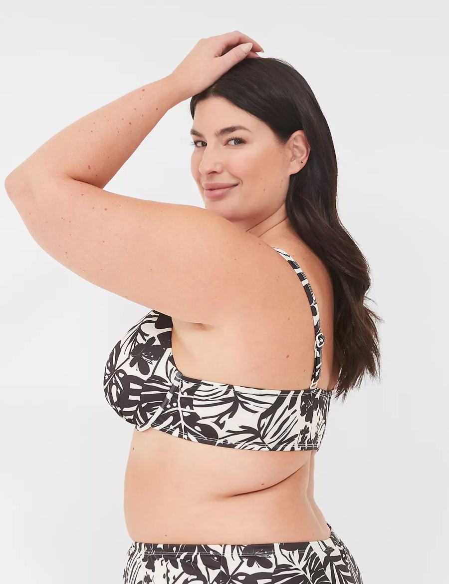 Women Lane Bryant Underwire Plunge Bikini Top White Black | GLE9397HK