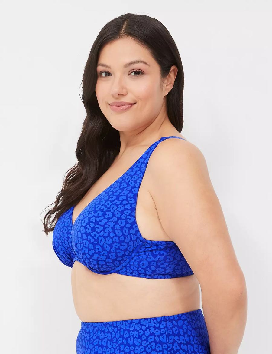 Women Lane Bryant Underwire Plunge Bikini Top Dark Blue | MNF6553KY