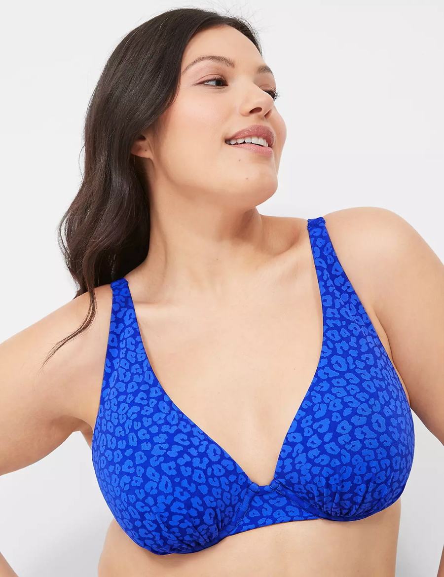 Women Lane Bryant Underwire Plunge Bikini Top Dark Blue | MNF6553KY