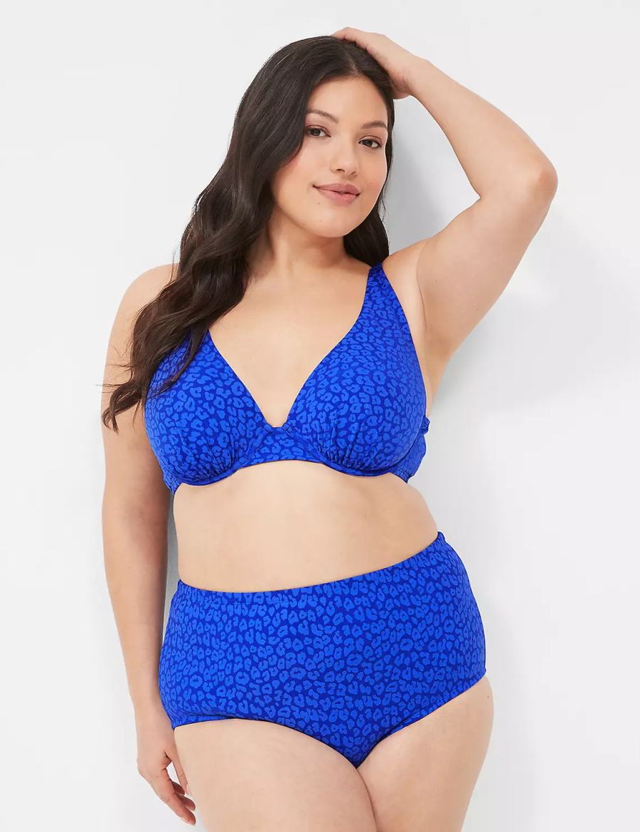 Women Lane Bryant Underwire Plunge Bikini Top Dark Blue | MNF6553KY