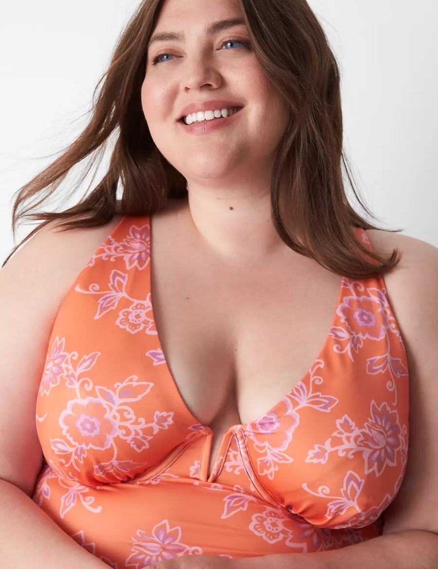 Women Lane Bryant Underwire V-Wire Swim Tankini Bikini Top Pink | NZP5024KY